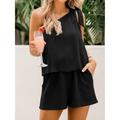 Tank Set Women's Black Pink Wine Plain 2 Piece Cold Shoulder Street Daily Fashion One Shoulder Regular Fit S