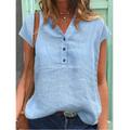 Shirt Blouse Long Cotton Top White Cotton Top Women's White Light Blue Gray Plain Button Street Daily Fashion V Neck Regular Fit S