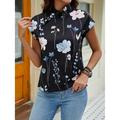 Women's Shirt Blouse Floral Print Black White Button Cap Sleeve Casual Work High Neck Short Sleeve Summer Blouse