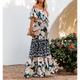 Mexican Dress for Women Off-Shoulder Ruffle Floral Print Summer Party Casual Maxi Dresses Ladies Beach Sundress