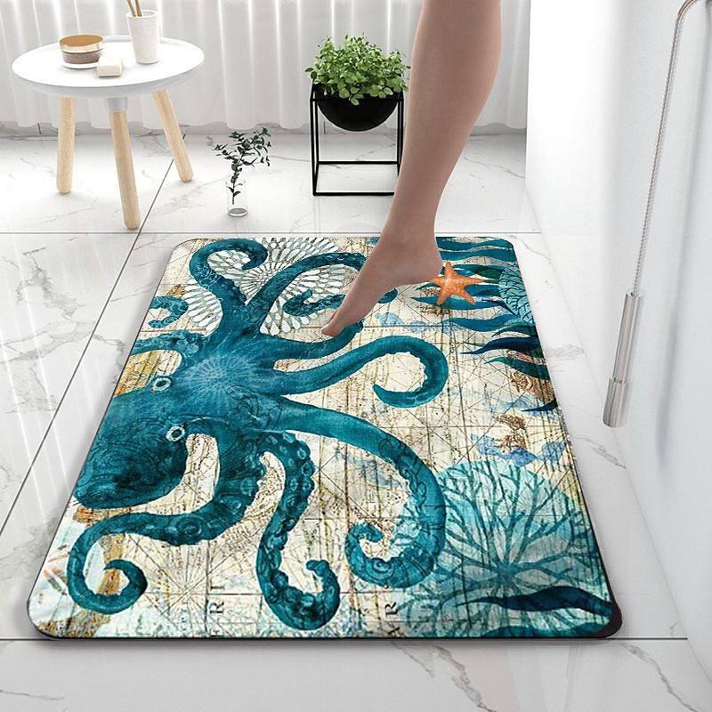 Benthos Bath Mat Non-slip Diatomaceous Earth Bath Mat Super Absorbent Bathroom Bath Rug Creative Bathroom Rug Coral Velve New Design