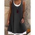 Women's Fake two piece Skater Dress Mini Dress Linen Basic Plain Crew Neck Sleeveless Daily Summer Spring Black Light Green