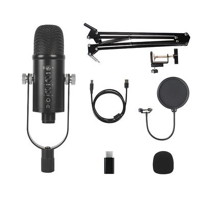 Professional USB Streaming Podcast PC Microphone Studio Cardioid Condenser Mic Kit with Boom Arm For Recording