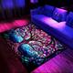 Blacklight Rug UV Reactive Glow in the Dark Area Rug Kitchen Mat Non-Slip Oil Proof Tree of Life Boho Floor Mat Livingroom Rug Indoor Outdoor Mat Bedroom Decor Bathroom Mat Entrance Rug Door Mat