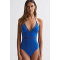 Ray - Cobalt Blue Colourblock Halter Swimsuit - Blue - Reiss Beachwear