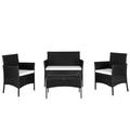 Fithood 2pcs Arm Chairs 1pc Love Seat & Tempered Glass Coffee Table Rattan Sofa Set Black