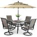 6 Pieces Outdoor Dining Set with Umbrella Patio Furniture Set with 4 Sling Dining Swivel Chairs 1 x 37 Wood-Like Table and 1 x 10ft 3 Tiers Umbrella (Beige)