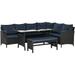 4 Pieces Patio Wicker Dining Sets Outdoor PE Rattan Sectional Conversation Set with Cushions & Dining Table Bench for Garden Backyard Lawn Navy Blue