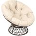 Wicker Papasan Chair with 360-degree Swivel Beige Cushion and Brown Frame. Indoor and Outdoor Use