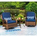 PHI VILLA Outdoor Swivel Rocker Patio Chairs Set 3 Piece with 1 Table and 2 Rocking & Swivel Chairs Support 350lbs Rattan Navy Blue Outdoor Furniture Patio Conversation Set