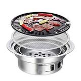 TBVECHI Portable Table Grill 15.75 Inch Korean Style BBQ Grill Stainless Steel BBQ Grill Stove Outdoor Camping Cooker Charcoal Grill BBQ Round Barbecue Grill Indoor&Outdoor Grill BBQ