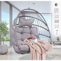 Garden Wicker Hanging Egg Chair with Seat Cushion and Pillow Rattan Hammock Chair Ideal for Bedroom Patio Porch Lounge (Silver Gray)