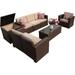 Super Patio 8 Pieces Patio Furniture Set Outdoor Sectional Sofa PE Wicker Patio Conversation Sets with Storage Box Coffee Table Three Red Pillows Brown