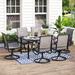 7 Pieces Patio Dining Set Rectangular Expandable Black Metal Table with 9 Padded Textilene Fabric Swivel Chairs Outdoor Furniture Set for Garden Poolside Backyard Porch