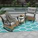 3-piece terrace furniture rattan rocking chair set with cushion and side table suitable for garden terrace courtyard porch lawn balcony (grey)