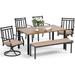 VALLEY 6 Piece Patio Dining Sets 2 xMetal Material Outdoor&Indoor Dining Chairs 2 xSwivel Dining Chairs 56 Cushioned Bench with Teak Color Metal Dining Table for Patio Lawn Garde