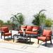 HOOOWOOO Outdoor Patio Furniture Set with Fire Pit Table 6 Pcs Steel Frame Wicker Patio Conversation Sets with Patio Sofa Chairs and Ottoman Gray