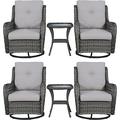 Rilyson Wicker Rocking Chair Swivel Chairs \u2013 6 Piece Rocker Patio Furniture Set Rattan Rocking Bistro Sets with Glass Top Side Table for Outdoor Porch Deck Garden Backyard(Mixed Grey