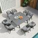 LEAF 9 Pieces Patio Dining Sets All-Weather Wicker Outdoor Patio Furniture with Table All Aluminum Frame for Lawn Garden Backyard Deck Outdoor Dining Sets with Cushions and Pillows Grey