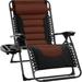 Oversized Padded Zero Gravity Chair Folding Outdoor Patio Recliner XL Anti Gravity Lounger for Backyard w/Headrest Cup Holder Side Tray Polyester Mesh - Brown