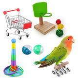 6 Pieces Bird Training Toy Parrot Intellectual Toy Mini Cart Mini Roller Skating Toy Basketball Stack Ring Bird Toy Kring Ball