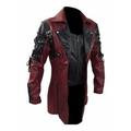 Yubnlvae Jackets for Men Jacket Zipper Motorcycle Sleeve Top Long Coat Men Biker Vintage Blouses Leather Men s Coats & Jackets Red