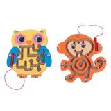 Magnetic Beads Maze Toy 2Pcs Children Magnetic Beads Maze Toy Kids Animals Wooden Puzzle Game Toy