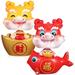 2 Pcs Holiday Supplies Year of The Dragon Wealth Cute Bobblehead Figure Ornaments (Naful [Red] + Lucky [Yellow]) Pack Car Decor Mini Adorable Decorate Office Resin