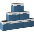 [6-Pack] Large Foldable Storage Baskets for Shelves Sturdy Closet Storage Bins with 3 Handles Fabric Storage Bins for shelves (Blue 15 x 11 x 9.6 )