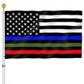 Thin Blue Red Green .. Line American Flag 3x5 .. Outdoor- Heavy Duty Police .. Firefighter Military Army Fireman .. USA Flags Blue Red .. Green Lives Matter Stripe .. Flag with Grommets