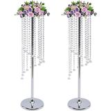 Wedding Centerpieces Crystal Flower Stand Metal Flower Vase 2 Pcs 35.4in Tall for Party Tables Decorations Silver