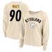 Women's Fanatics T.J. Watt Oatmeal Pittsburgh Steelers Plus Size Name & Number Crew Pullover Sweatshirt
