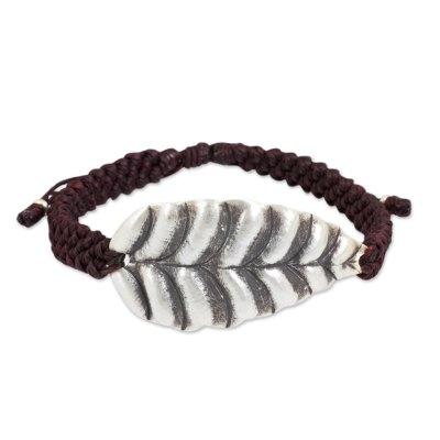 Silver wristband bracelet, 'Turn a New Burgundy Le...