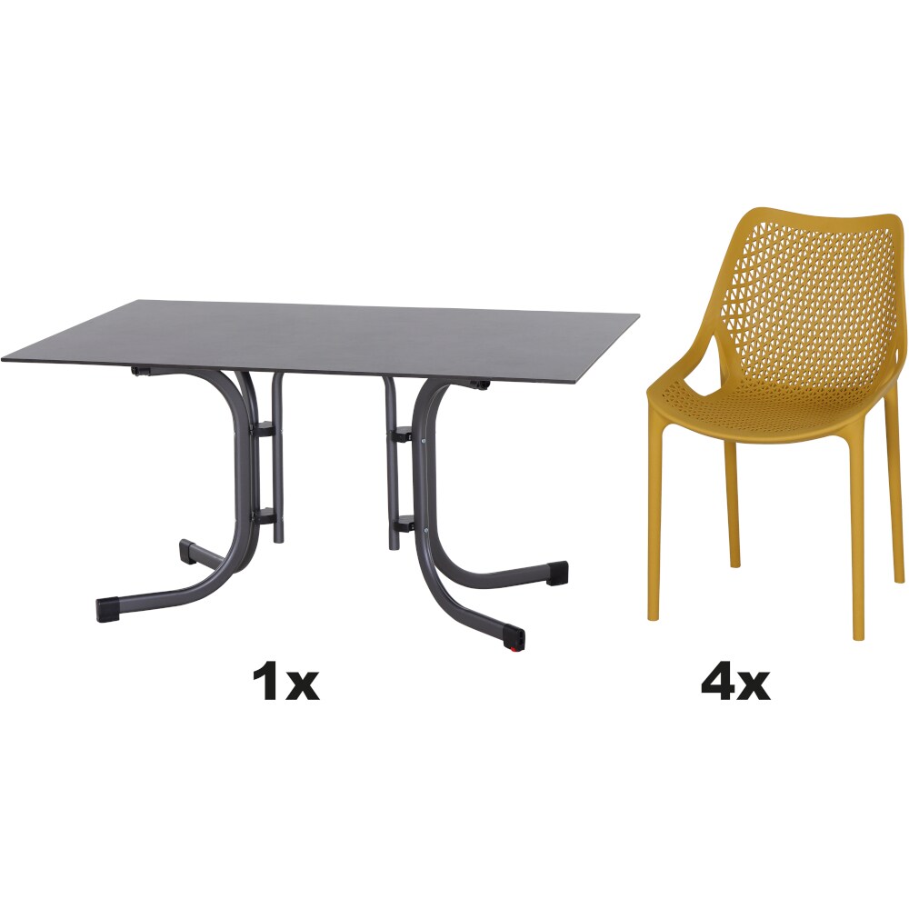 SIENA GARDEN Urban Lights Set 5teilig District gastrotauglich mustard mit Tisch Sola 140x90 Image