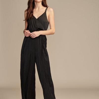 Lucky Brand Pleated Satin Jumpsuit - Women's Clothing Jumpsuits Overalls in Jet Black, Size XS