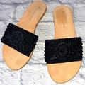 Anthropologie Shoes | Anthropologie Floral Handmade Woven Strap Slide Flat Summer Sandal Shoes | Color: Black/Cream | Size: 7