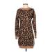 Harper Heritage Casual Dress - Sweater Dress High Neck Long sleeves: Brown Color Block Dresses - Women's Size X-Small