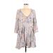 Free People Casual Dress - Mini V Neck 3/4 sleeves: Gray Dresses - Women's Size 8