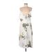 Noctflos Cocktail Dress - A-Line V Neck Sleeveless: White Print Dresses - Women's Size Large