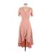 Topshop Casual Dress - Midi V Neck Short sleeves: Pink Solid Dresses - Women's Size 8