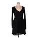 H&M Casual Dress - Mini V Neck Long sleeves: Black Solid Dresses - New - Women's Size 14