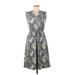 Bobeau Casual Dress - A-Line V Neck Sleeveless: Gray Floral Dresses - Women's Size Medium