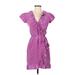 Britt Ryan Casual Dress - Mini V Neck Short sleeves: Purple Dresses - Women's Size 2