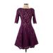 ML Monique Lhuillier Cocktail Dress - A-Line: Purple Print Dresses - Women's Size 4