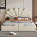 Queen Size Upholstered Petal Shaped Platform Bed with Hydraulic Storage System, PU Storage Bed, Decorated with metal balls