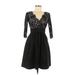 Eliza J Casual Dress - A-Line V-Neck 3/4 sleeves: Black Solid Dresses - Women's Size 4