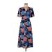 Slate & Willow Casual Dress - Midi V-Neck Short sleeves: Blue Floral Dresses - Women's Size Medium