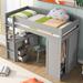 Classic Twin Loft Bed Solid Wood Structure Slats Loft Bed with All-in-One Desk Drawers ,Guardrail, Sliding Doors Cabinet - Grey