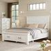 Queen Size Platform Storage Bed with 2 Drawers, Wood Panel Bed Frame with Headboard and Wood Slats Suppoer, White