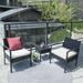 Rattan Wicker Patio Chat Set Outdoor Table and Chairs with Cushions